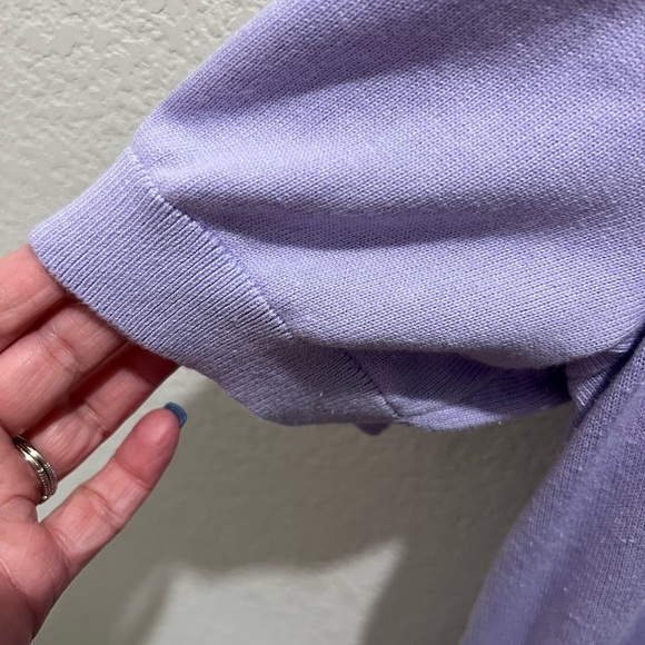 Isaac Mizrahi Live! Lavender Henley Top 1X Puff Sleeve Knit Short Sleeve - Picture 4 of 7